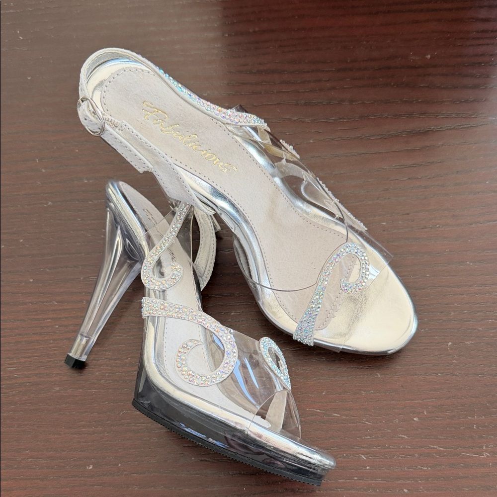 New Fabulicious Elegant Silver Crystal Women's vintage retro pinup Heels 8